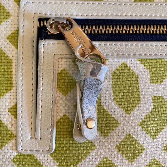 Spartina 449 Large Zipper Wallet Crossbody Cream Navy Green Leather Linen - Picture 8 of 11